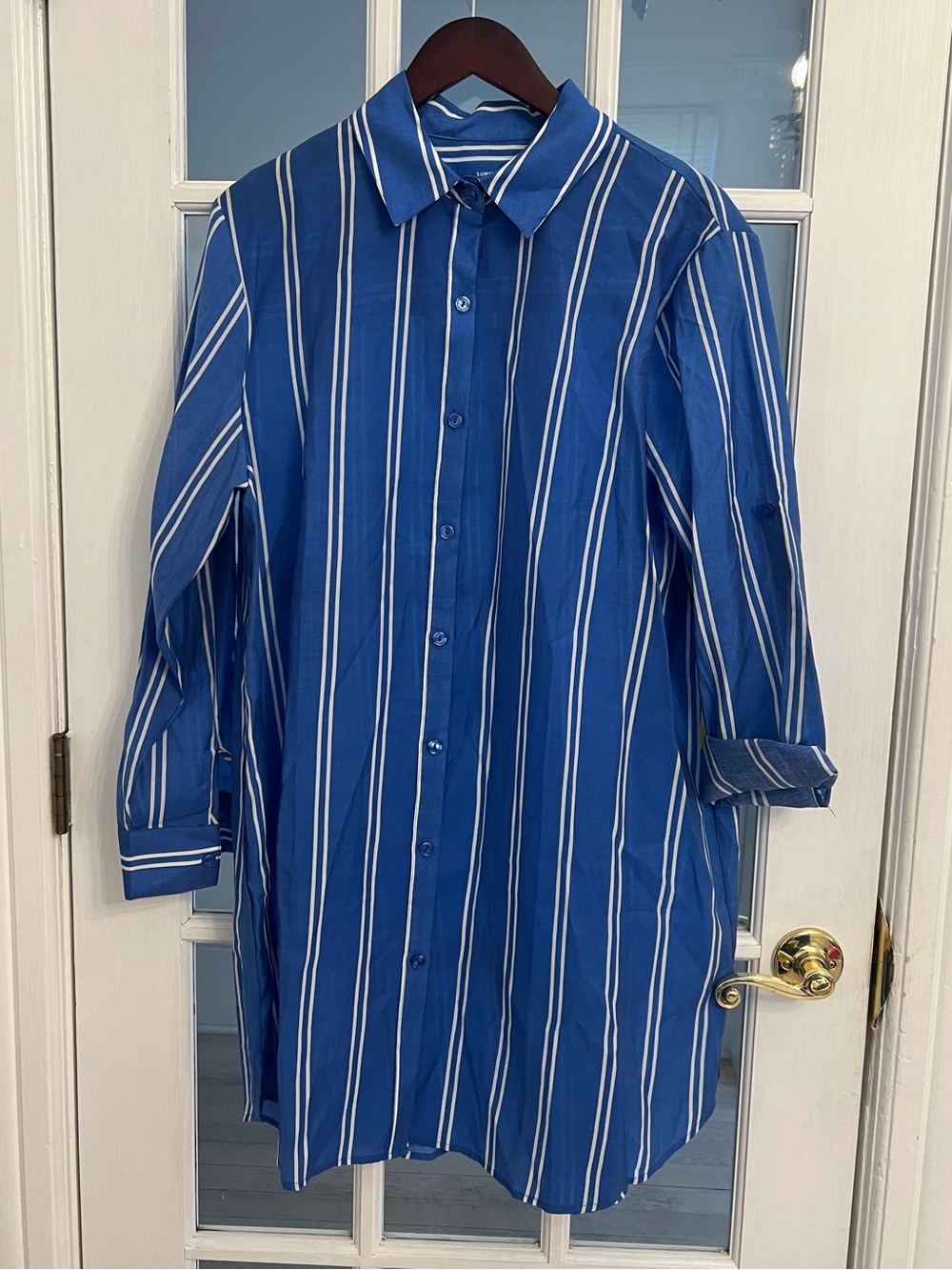 SUMMERSALT Women’s The All Buttoned Up Cover-Up French Stripe Blue NWT XL